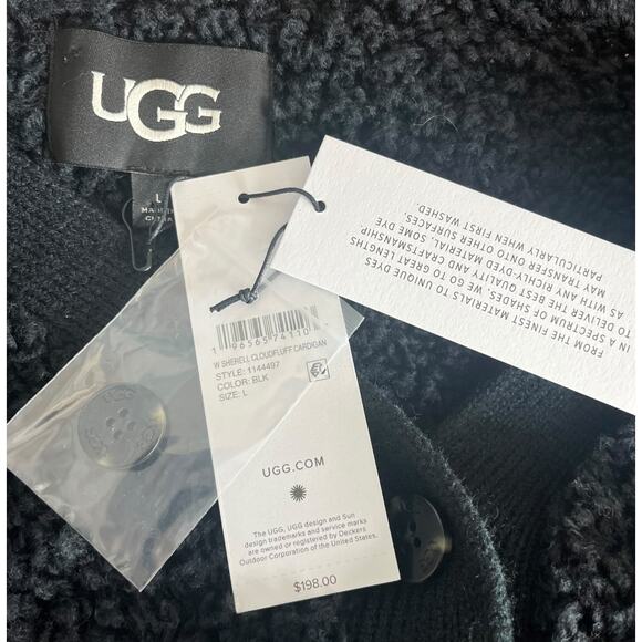 UGG black Wool blend Sherell Cloud Fluff button up cardigan sweater v-neck L NWT - Picture 8 of 8